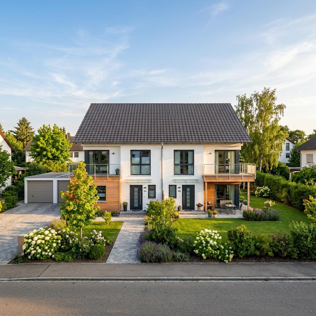 Zweifamilienhaus Solitaire 195 von schwabenhaus in Holztafelbauweise mit Satteldach