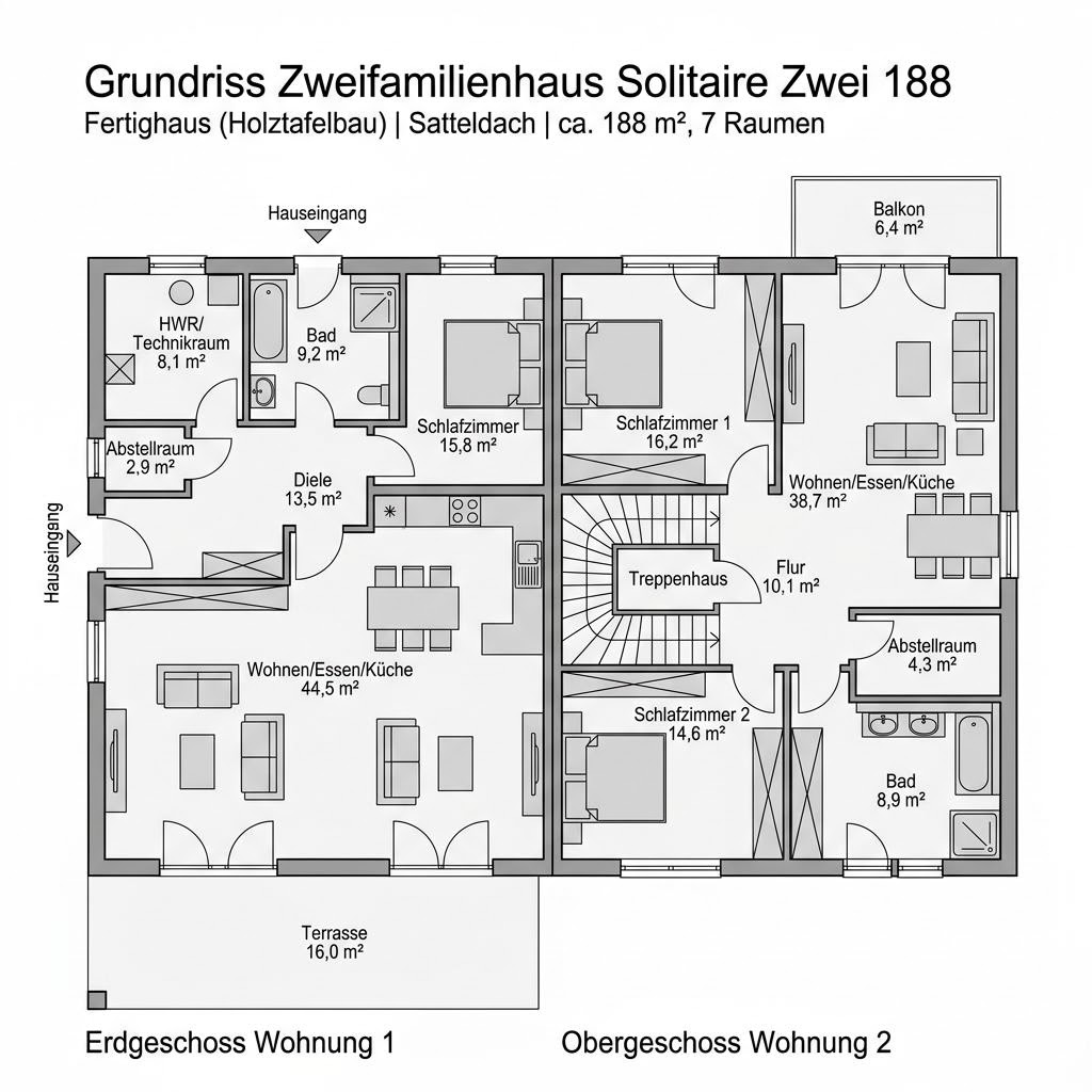 Grundriss Zweifamilienhaus Solitaire Zwei 188 – 188 m² Zweifamilienhaus mit 7 Zimmern