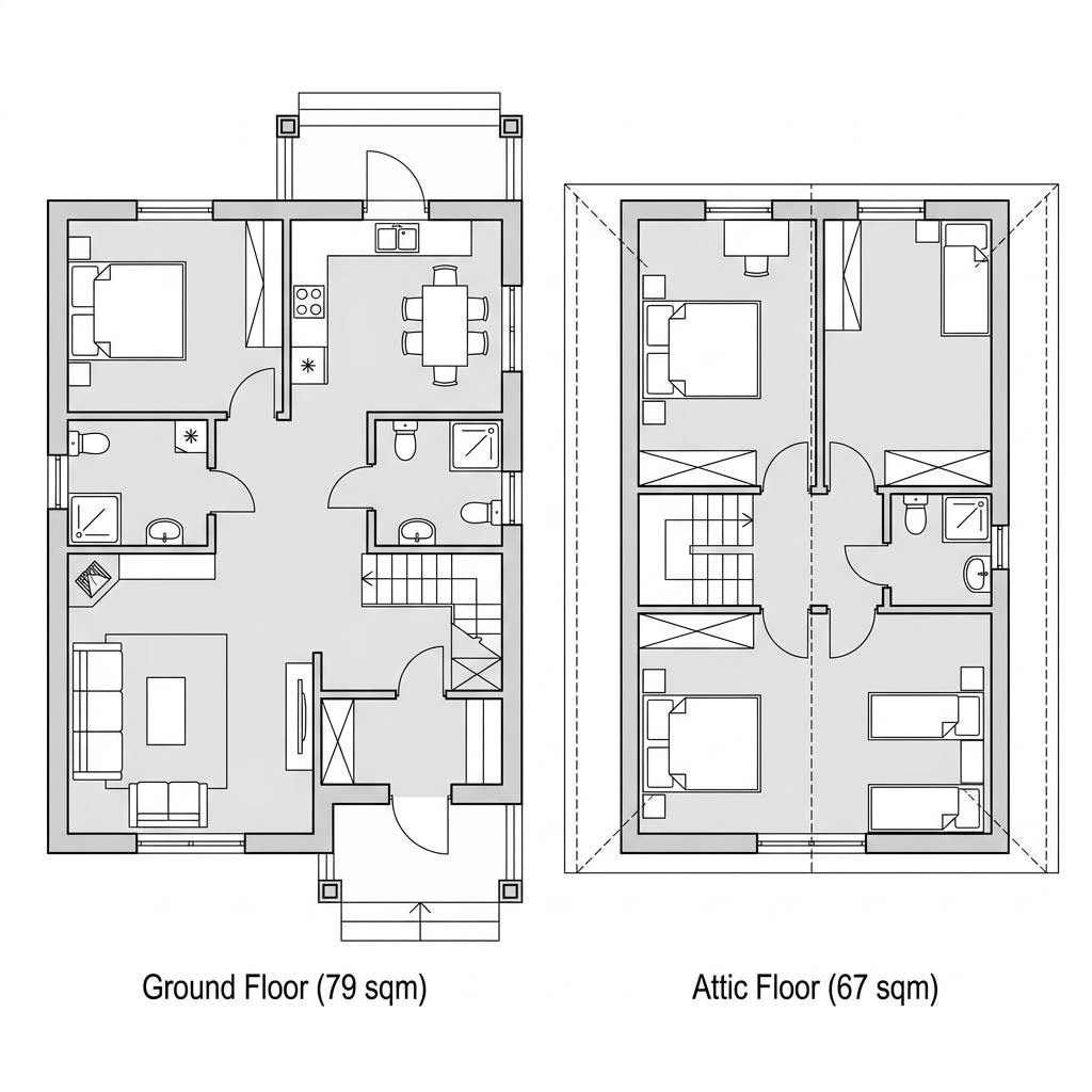 Grundriss Stockholm unter Reet – 142 m² Schwedenhaus mit 5 Zimmern