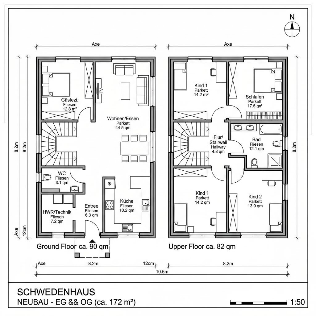 Grundriss Schwedenhaus Lund 172 von Eksjöhus — 172 m², 6 Zimmer