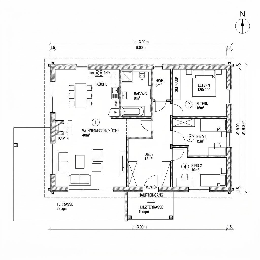 Grundriss Schwedenhaus Malmö 118 von Eksjöhus — 118 m², 4 Zimmer