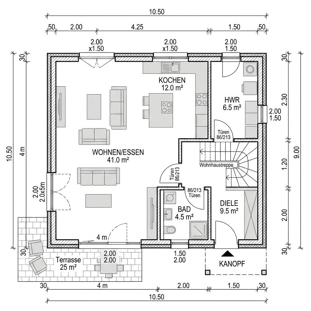 Grundriss Kubushaus Flair 160 – 160 m² Kubushaus mit 5 Zimmern
