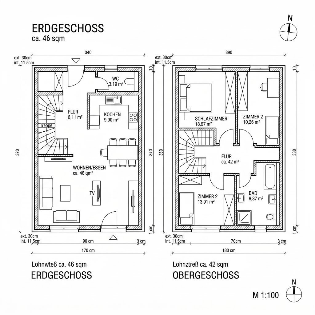 Grundriss Singlehaus Birke 88 von Frammelsberger Holzhaus — 88 m², 3 Zimmer
