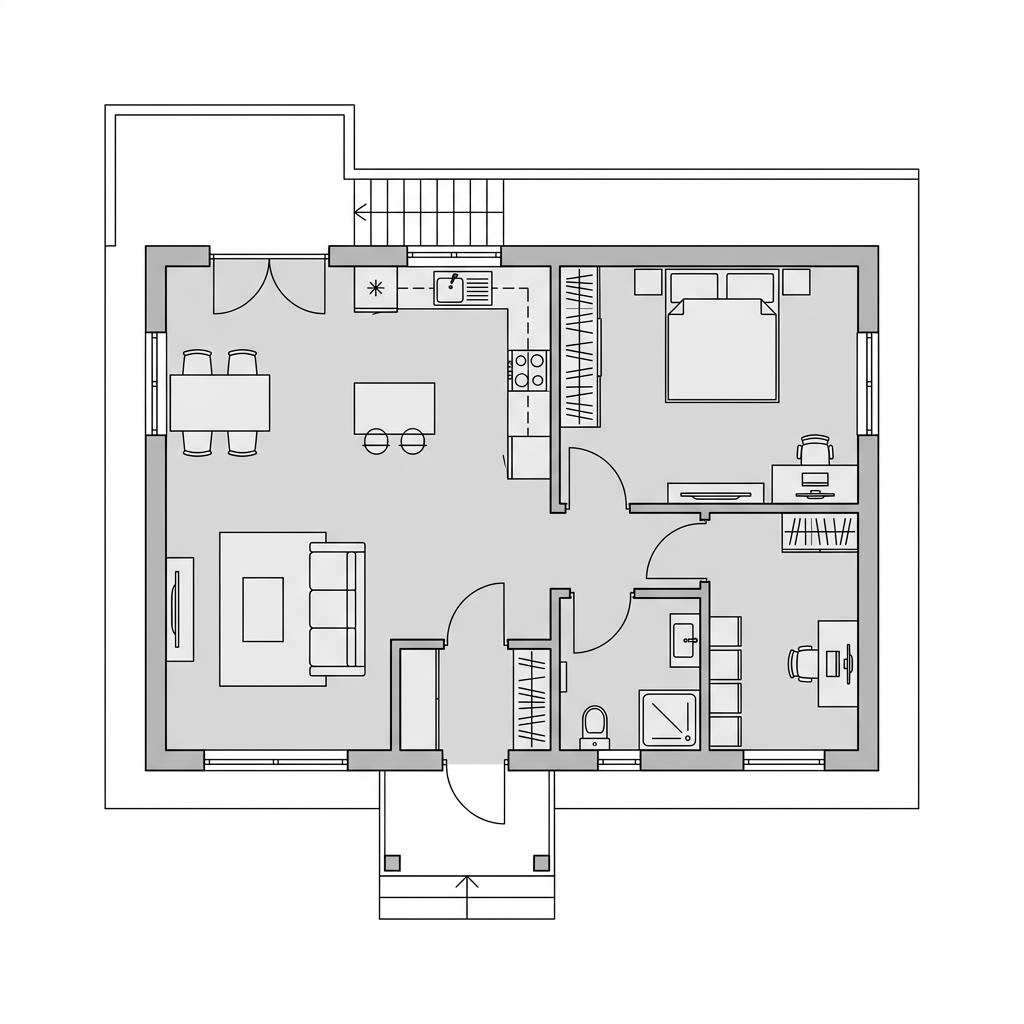 Grundriss Option 2VG – 71 m² Singlehaus mit 2 Zimmern