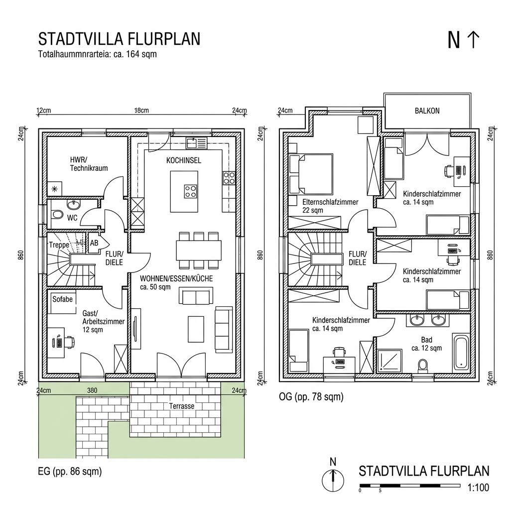 Grundriss Öko Stadtvilla 164 von Beilharz Haus — 164 m², 5 Zimmer