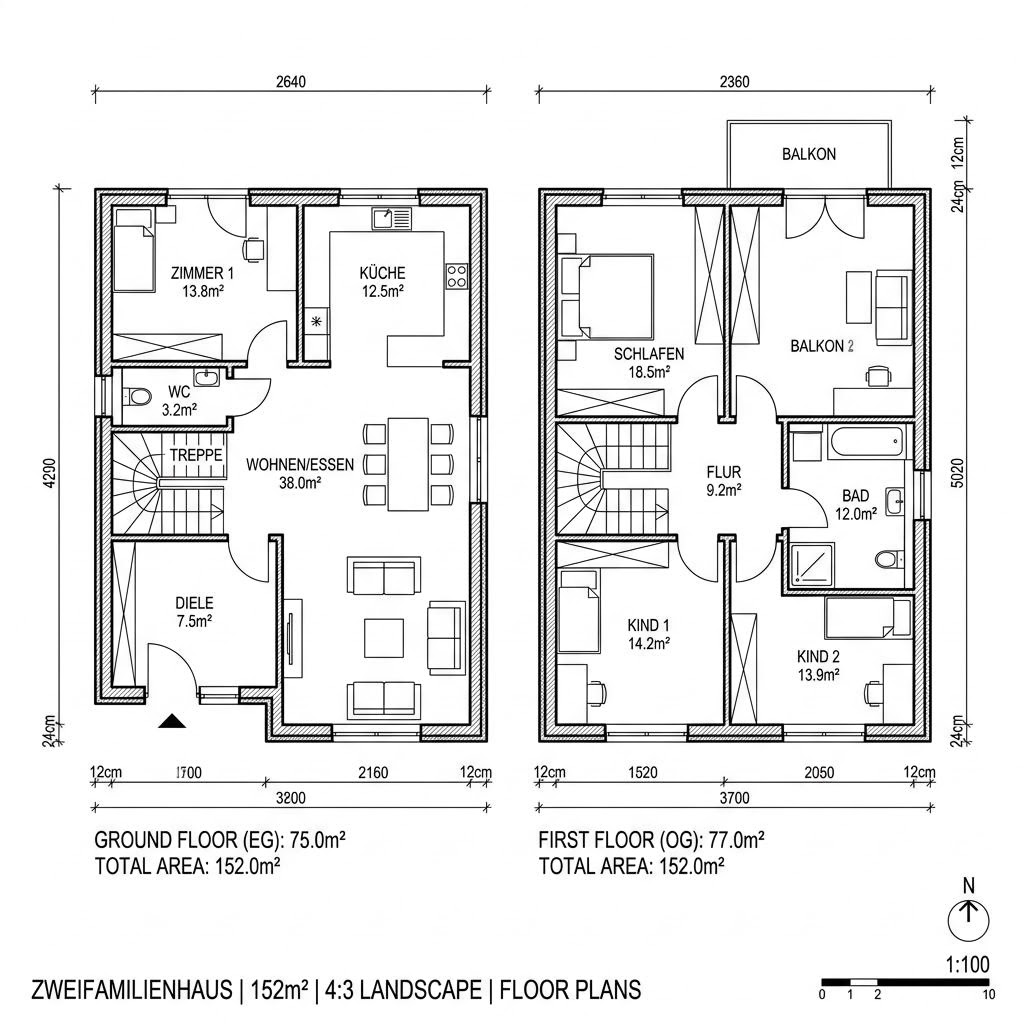 Grundriss Planungsbeispiel 152H20 von Bio-Solar-Haus — 152 m², 5 Zimmer
