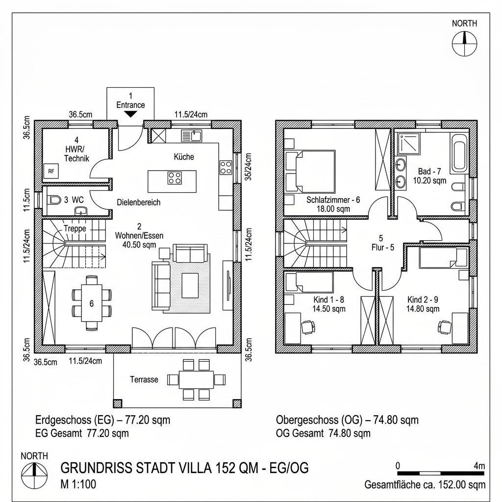 Grundriss Planungsbeispiel 152V10 von Bio-Solar-Haus — 152 m², 5 Zimmer