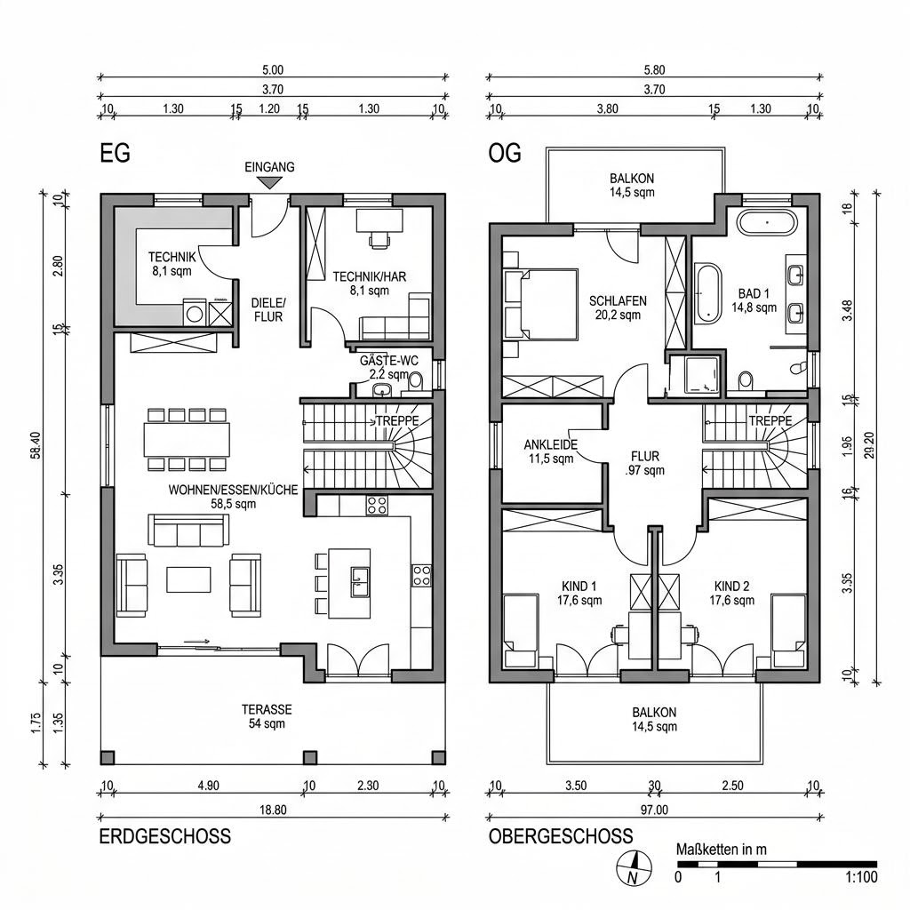 Grundriss City 205 von Genböck Haus — 205 m², 7 Zimmer