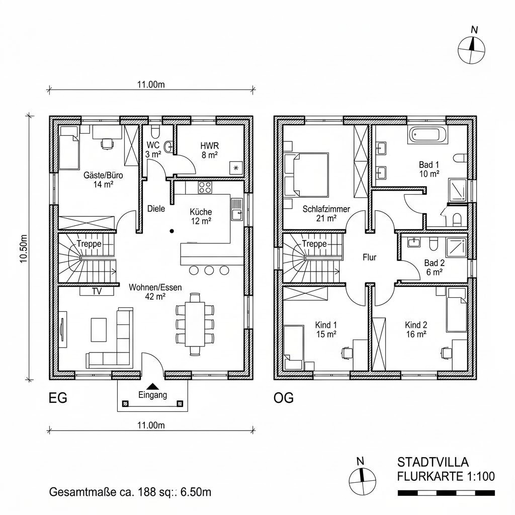Grundriss City 188 von Hanlo Haus — 188 m², 6 Zimmer