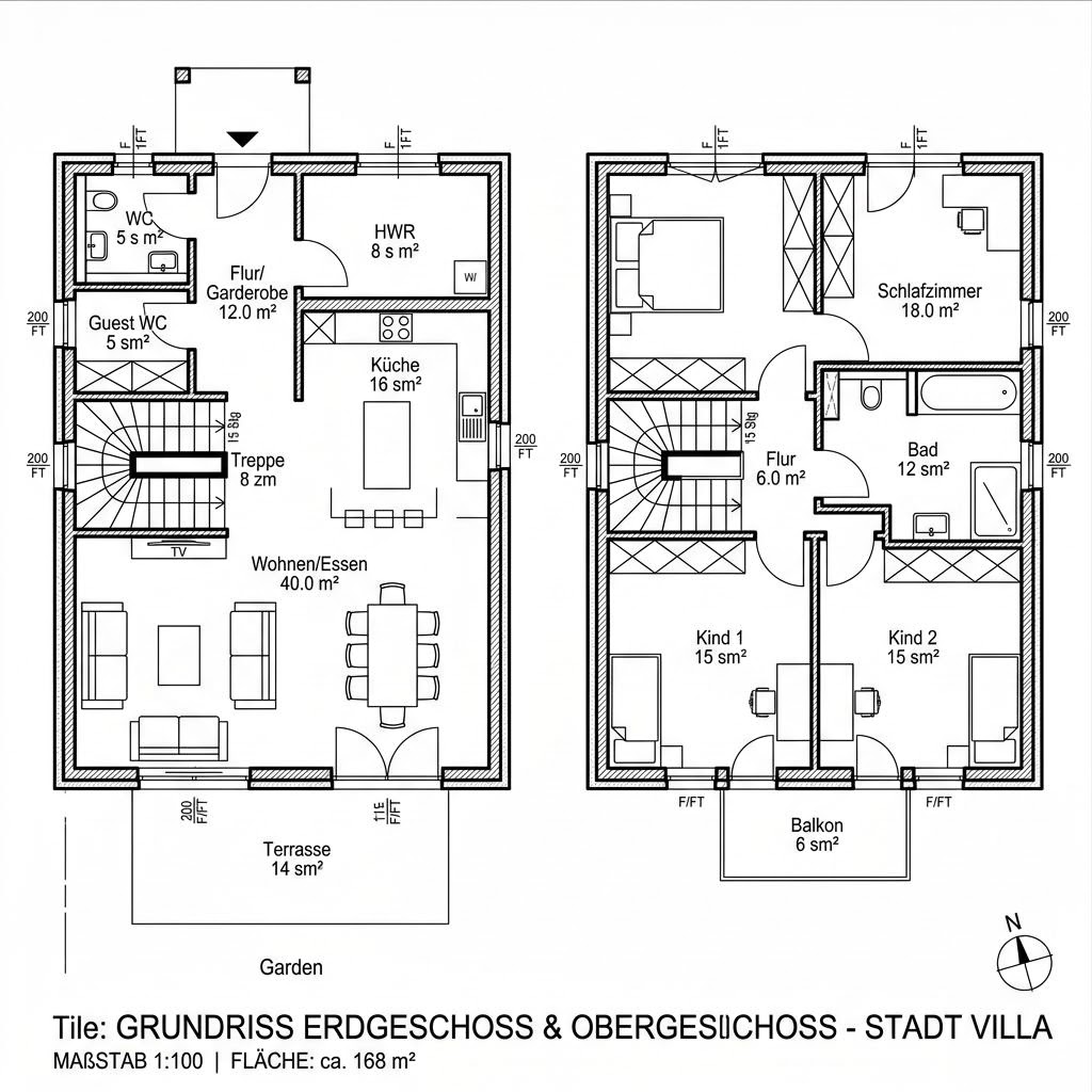 Grundriss Stadtvilla Solar 168 von Kitzlinger Haus — 168 m², 5 Zimmer