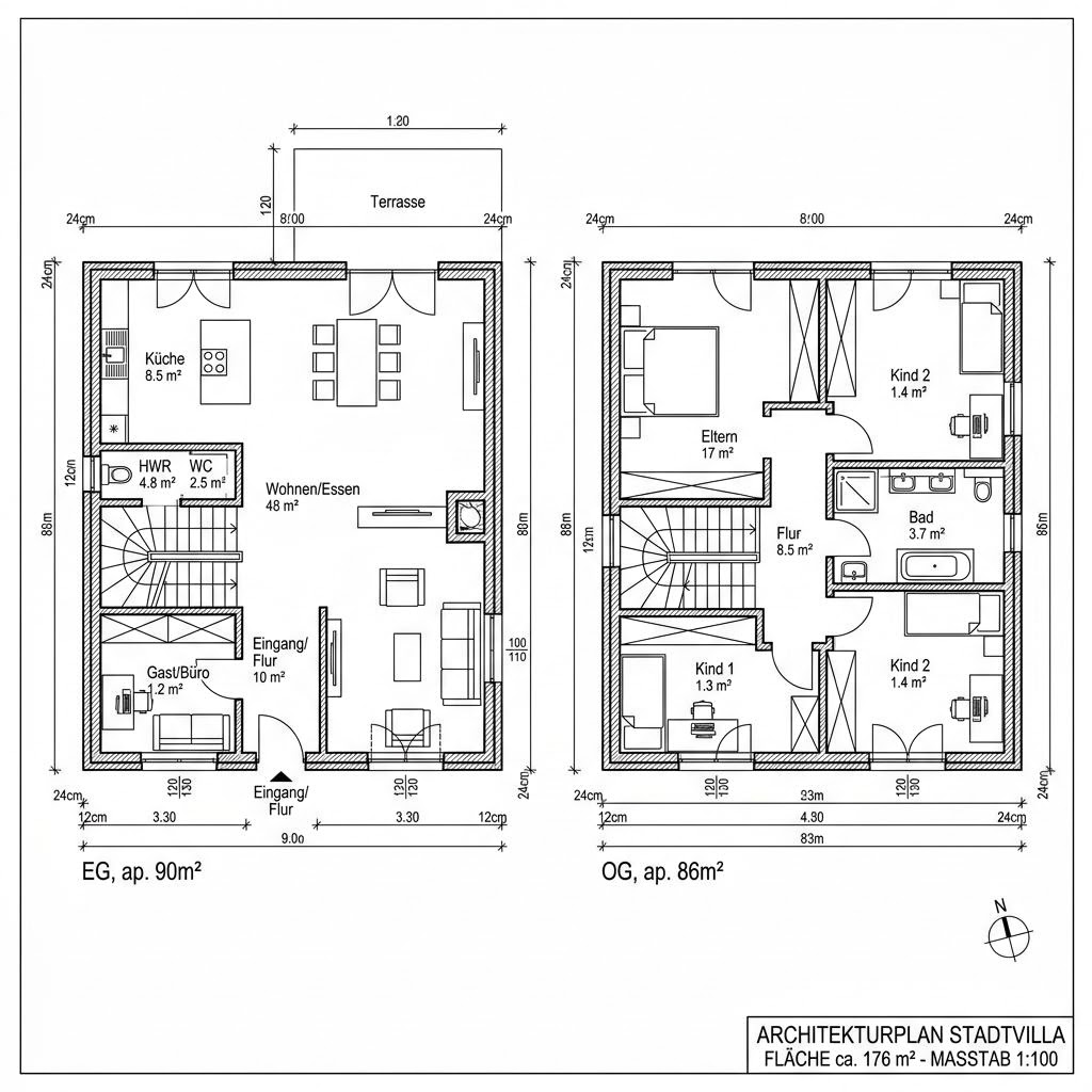 Grundriss Homestory Stadtvilla 176 von LEHNER HAUS — 176 m², 5 Zimmer