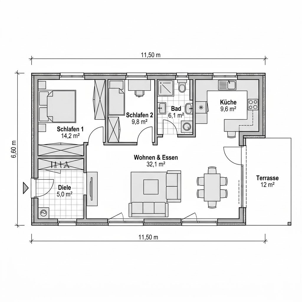Grundriss Boddenblick 76 von Nyborg — 76 m², 4 Zimmer