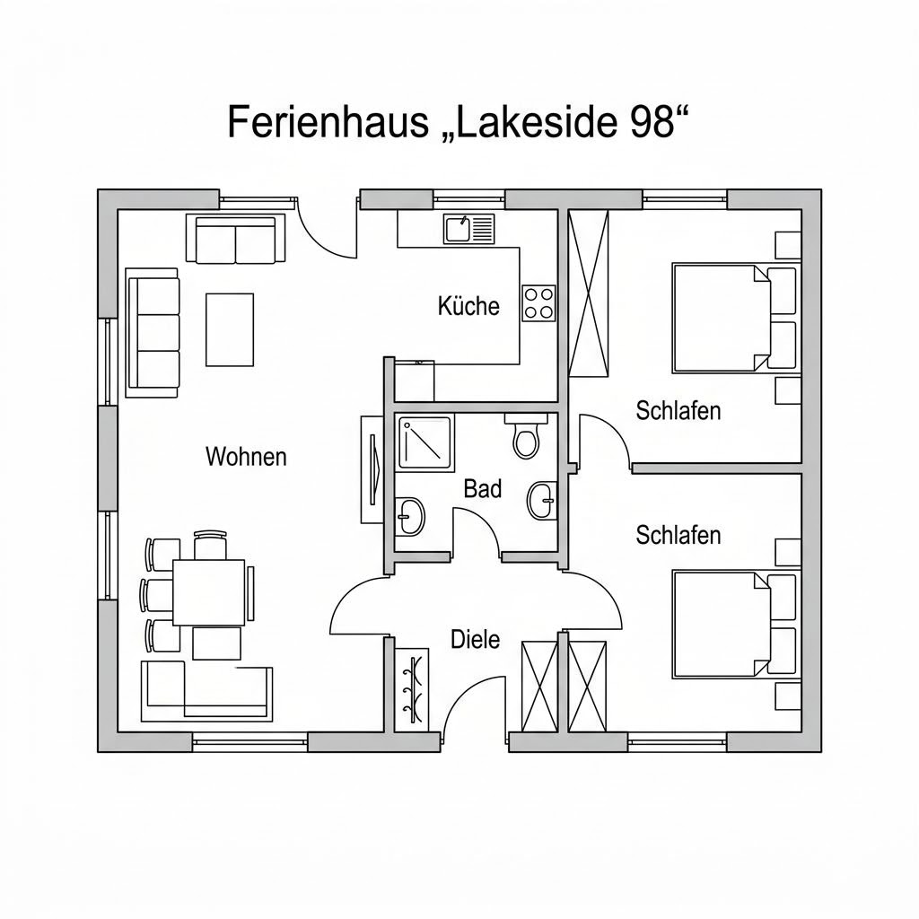 Grundriss Lakeside 98 – 98 m² Ferienhaus mit 4 Zimmern