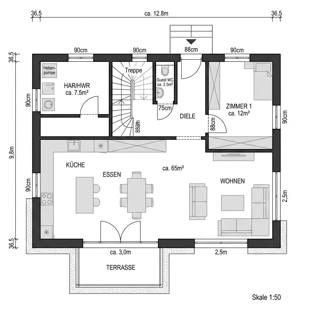 Grundriss CLOU 113 – 113 m² Ausbauhaus mit 4 Zimmern