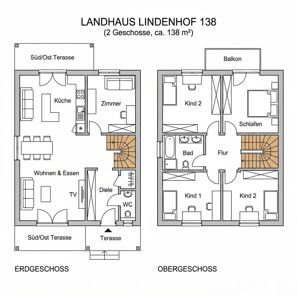 Grundriss Landhaus Lindenhof 138 – 138 m² Landhaus mit 5 Zimmern