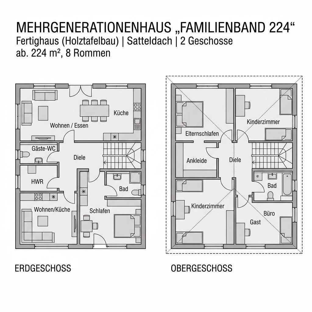 Grundriss Mehrgenerationenhaus Familienband 224 – 224 m² Mehrgenerationenhaus mit 8 Zimmern