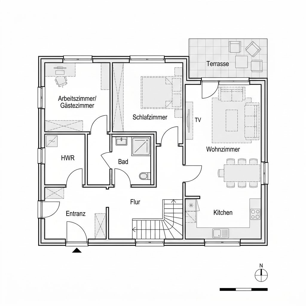 Grundriss Clou 88 – 88 m² Singlehaus mit 3 Zimmern
