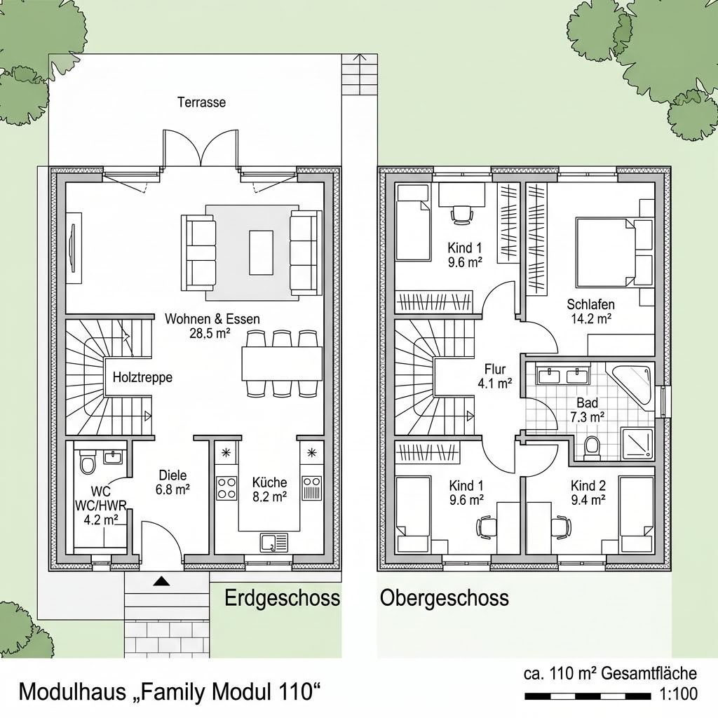 Grundriss Family Modul 110 – 110 m² Modulhaus mit 5 Zimmern
