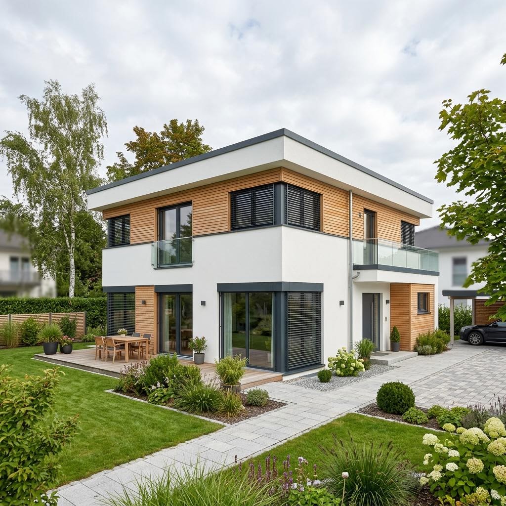 Flachdachhaus Flatline 178 Stadtvilla von Wagener Systemhausbau mit Flachdach — Fertighaus mit 178 m² und Loggia