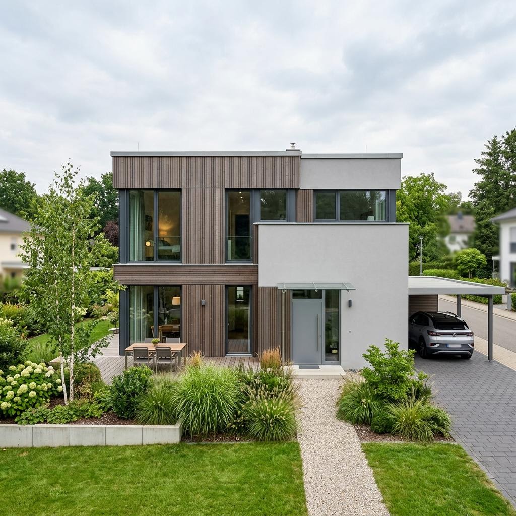 Kubushaus Cubo Vita 142 von WeberHaus mit Flachdach und großer Fensterecke