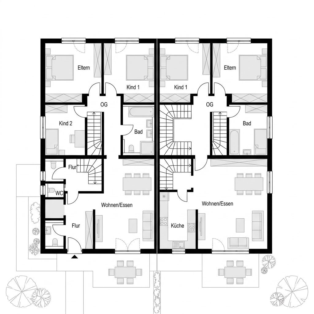 Grundriss Doppelhaus CityLife 132 von WeberHaus — 132 m², 5 Zimmer