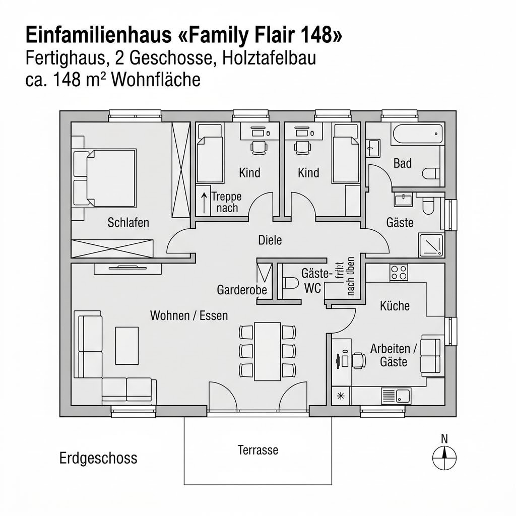 Grundriss Family Flair 148 von WeberHaus — 148 m², 5 Zimmer