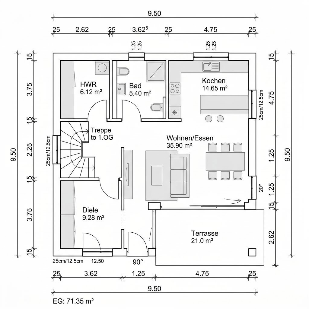 Grundriss Kubushaus City 142 – 142 m² Kubushaus mit 5 Zimmern
