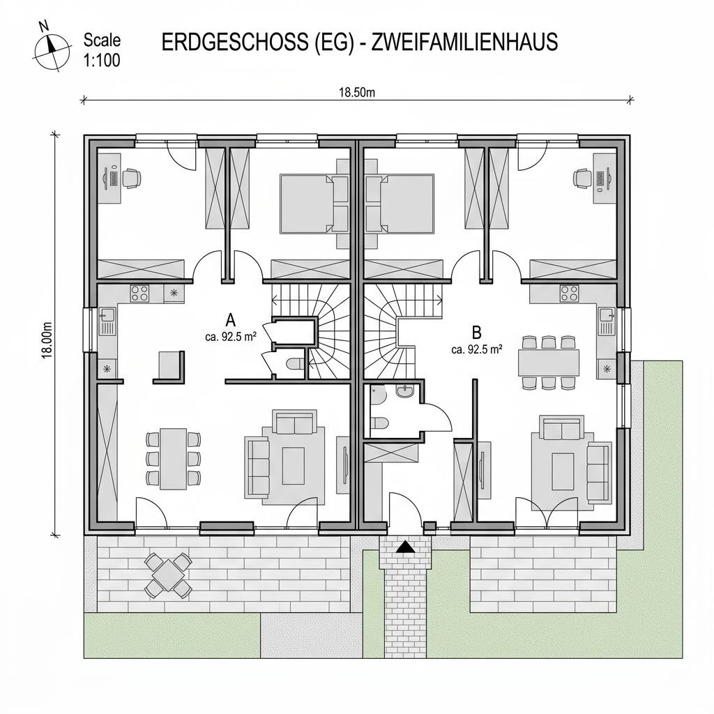 Grundriss Generation Zweifamilienhaus 185 – 185 m² Zweifamilienhaus mit 7 Zimmern