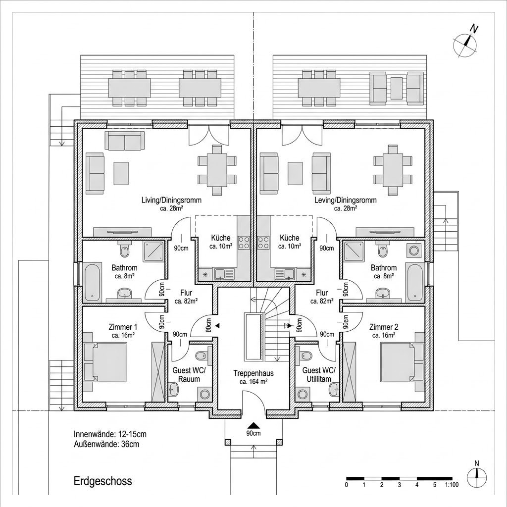 Grundriss Sunshine 322 Zweifamilienhaus – 164 m² Zweifamilienhaus mit 6 Zimmern
