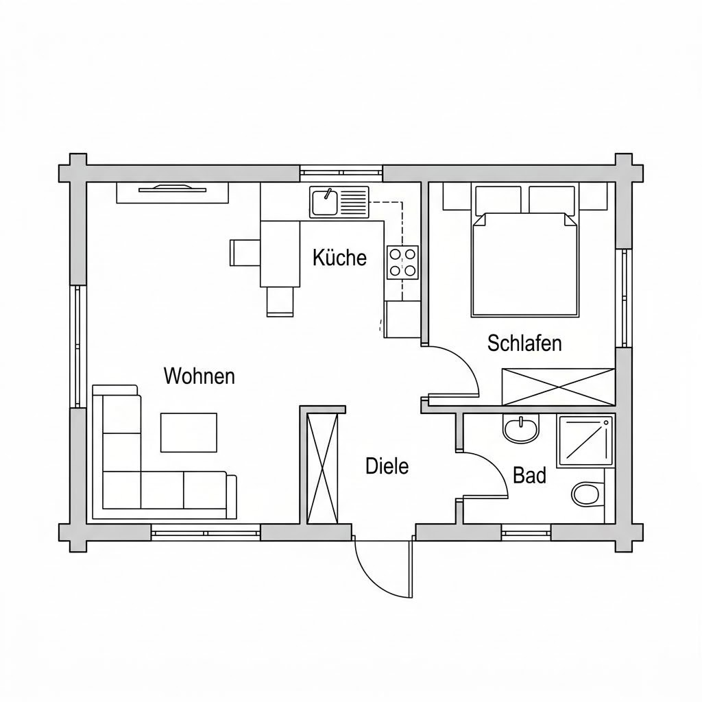 Grundriss Tiny House Wald 30 – 30 m² Tiny House mit 2 Zimmern