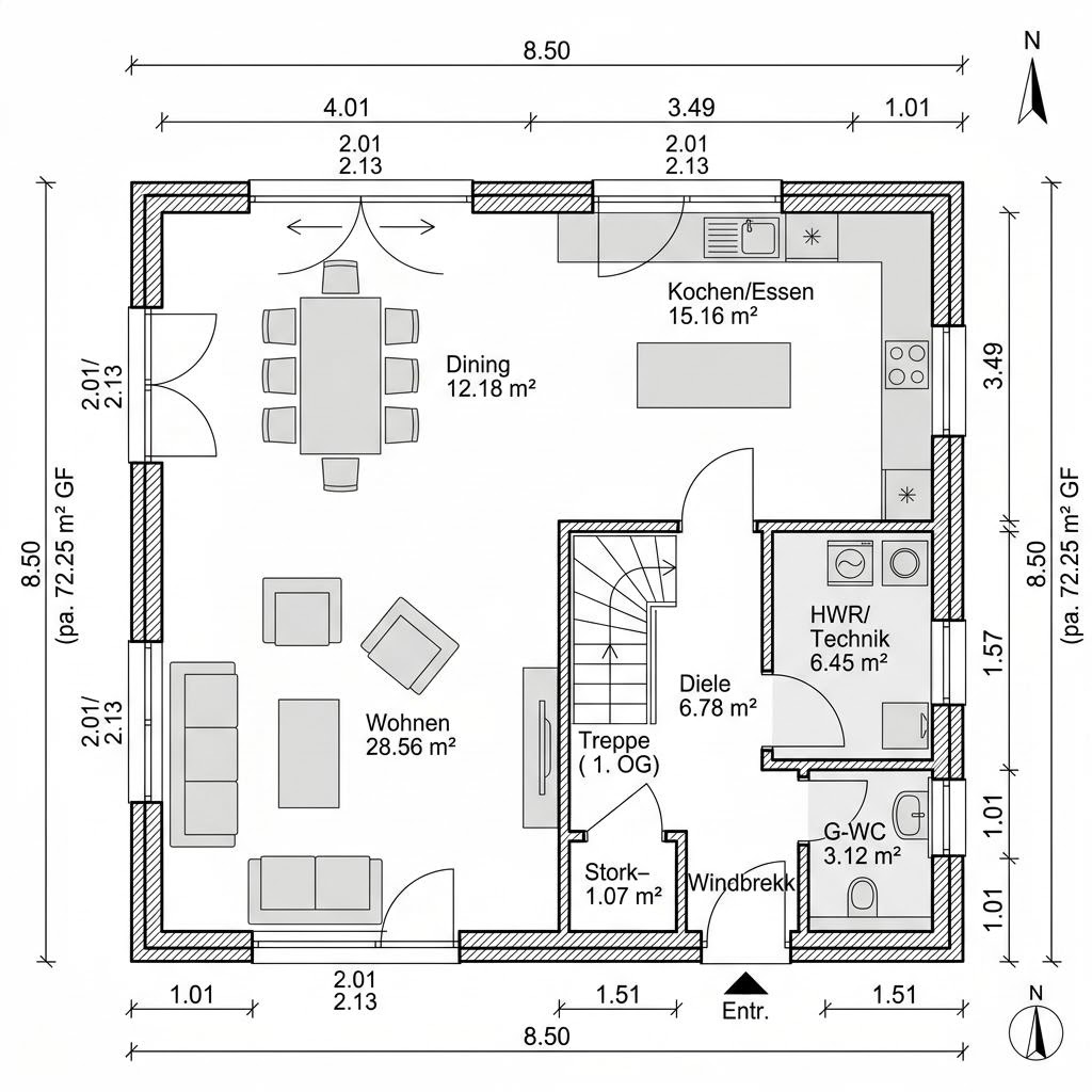 Grundriss Kubushaus Edition 144 – 144 m² Kubushaus mit 4 Zimmern
