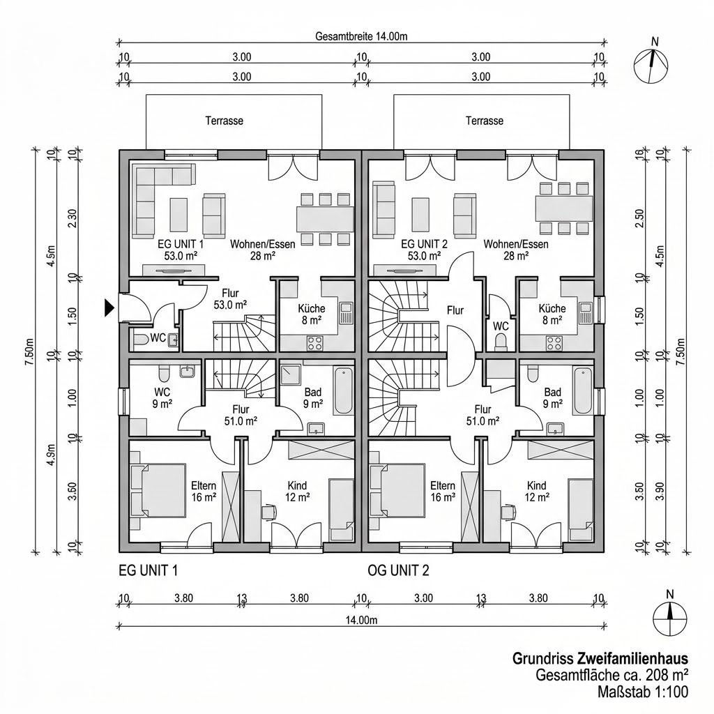 Grundriss CELEBRATION 207 V4 – 208 m² Zweifamilienhaus mit 6 Zimmern