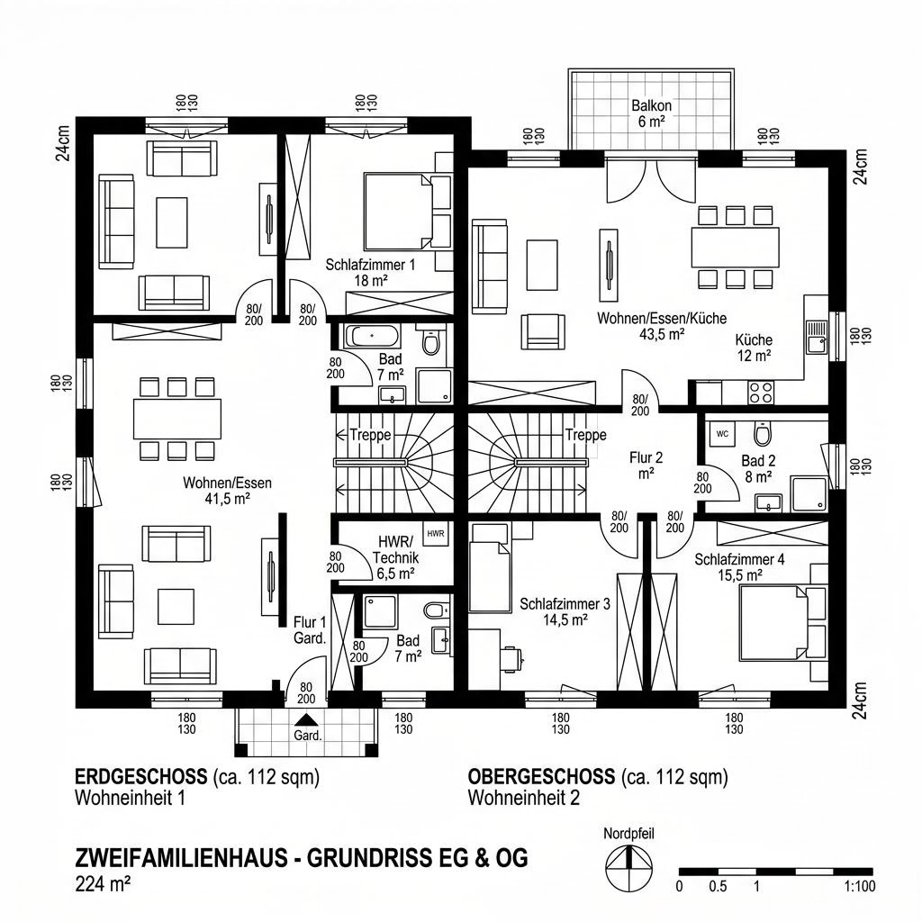 Grundriss Twin Invest 224 – 224 m² Zweifamilienhaus mit 7 Zimmern